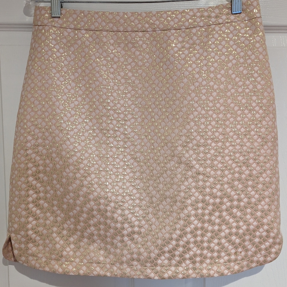 Loft Pink & Metallic Mini Skirt with Geometric Pattern, Size 8